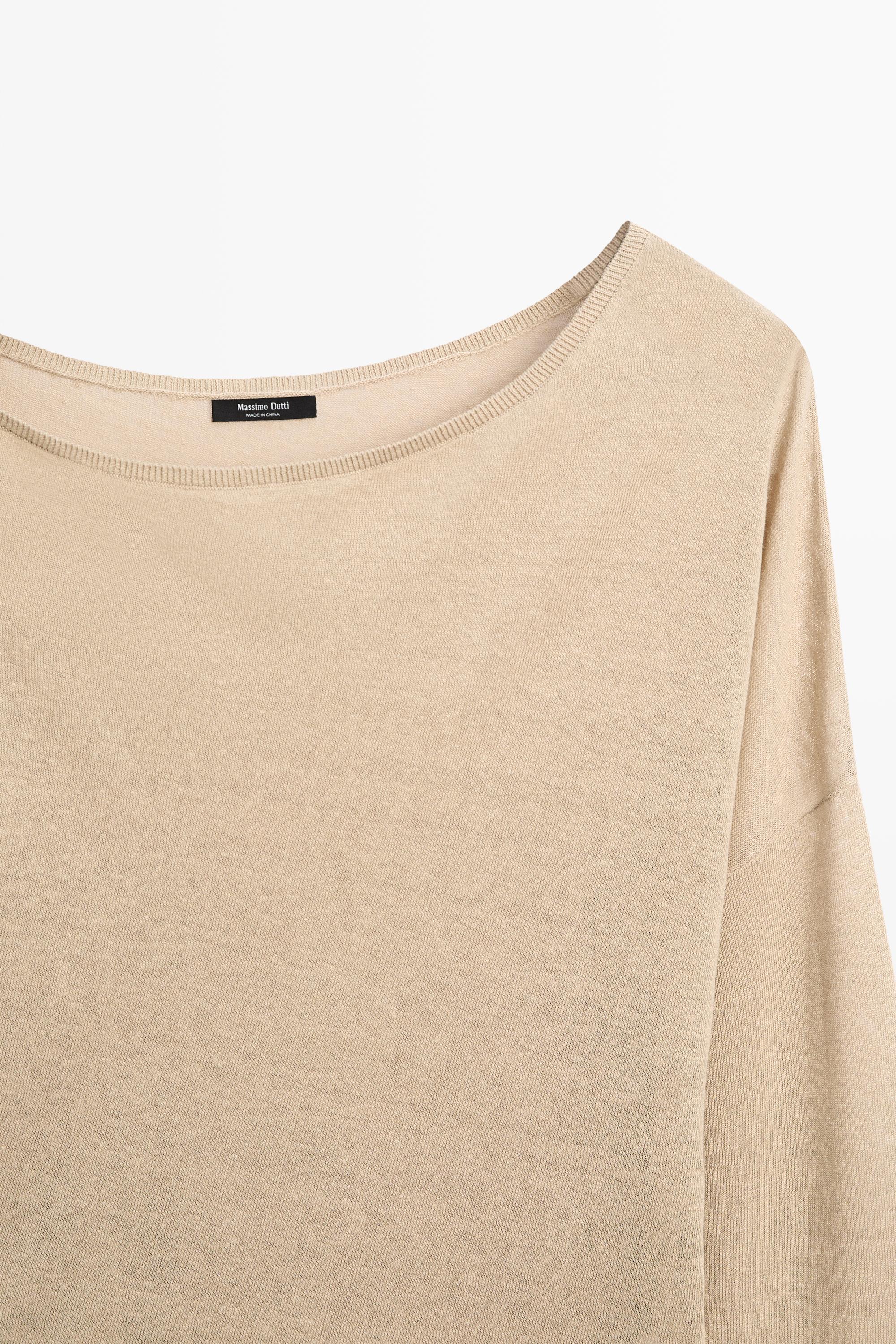 Flowing 100% linen off-the-shoulder sweater